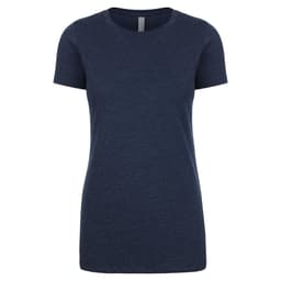 A women's short-sleeve crew t-shirt in navy blue, featuring a simple design and a brand logo.