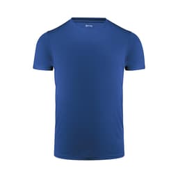 A blue men's active tee with a crew neckline and short sleeves. Features a logo on the neckline.