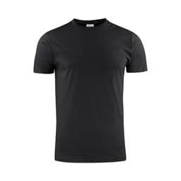 A black men's t-shirt with a crew neck and short sleeves, featuring a logo on the label.