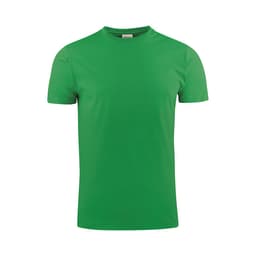 A green men's t-shirt with a crew neck and short sleeves, featuring a logo.