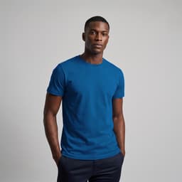 A blue men's t-shirt with a classic fit, featuring a plain design and a logo on the chest.