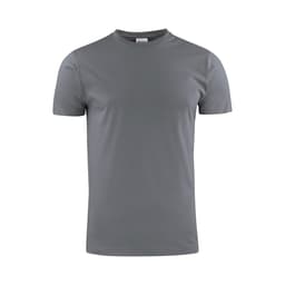 A grey men's t-shirt with a round neck and short sleeves. The shirt features a logo on the tag.
