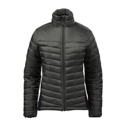 A women's thermal jacket in dark green with a zippered front and a fitted design, featuring a logo.