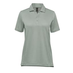 A women's short-sleeve micro pique polo shirt in a light green colour, featuring a collar and three-button placket.