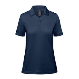 A women's polo shirt in navy blue with a classic collar, short sleeves, and a discreet logo.