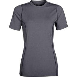 A women's short-sleeve t-shirt in a grey colour, featuring a fitted design and a logo.