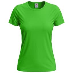 A bright green women's classic T-shirt with a crew neckline and short sleeves, featuring a visible logo.