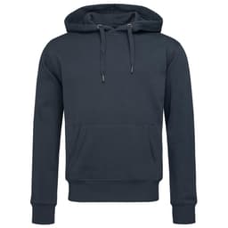 A dark green men's active sweat hoody featuring a front pocket and a large hood, with a logo present.