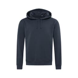 A dark grey unisex hoodie with a drawstring hood and long sleeves, featuring a logo on the front.