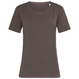 A women's crew neck t-shirt in olive green, featuring short sleeves and a casual fit. Includes a logo.