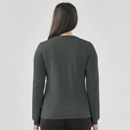 A women's long-sleeve tee in a dark green colour, featuring a simple design and no visible logos.