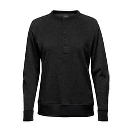 A black Women's Monashee Henley shirt featuring a button neckline and long sleeves. The fabric has a textured appearance.