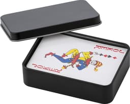 Metal tin with playing cards