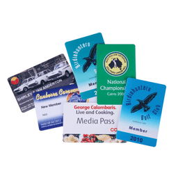 A collection of full-colour membership cards in various designs and colours, featuring logos and branding.
