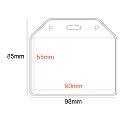 A clear PVC pocket holder in rectangular shape, sized 90x55mm, with a single slot at the top for attachment.