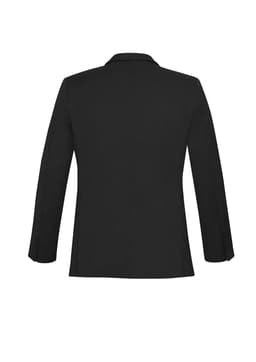 A slimline black men's jacket with a tailored fit and long sleeves, featuring a back view and no visible branding.
