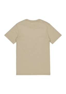 A beige short sleeve tee with a simple design and no visible graphics on the back, featuring a logo.
