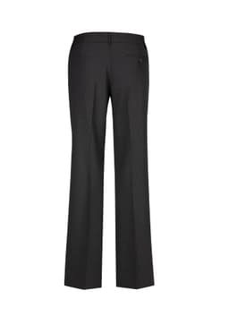 A pair of women's classic slacks in dark grey, featuring a straight leg and a back pocket with a button.