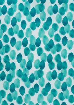A pattern featuring teal and aqua watercolour spots on a white background, ideal for fabric or textile design.