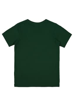 A green short sleeve tee with a plain back and a small logo at the neck.