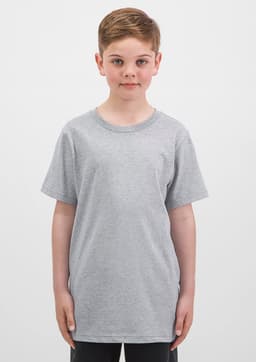 A grey short sleeve tee designed for kids, featuring a simple style with no visible logos.