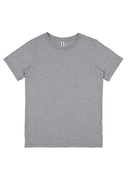 A grey short sleeve t-shirt with a simple design and a logo on the label.