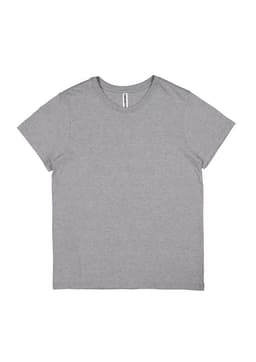 A women's short sleeve tee in grey, featuring a classic round neck and a simple design. Includes a logo.