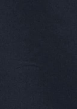 A dark navy blue women's short sleeve button-up shirt, featuring a subtle texture and a logo.