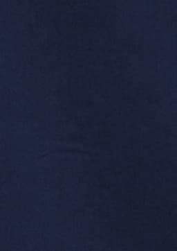 A navy blue women's button-up shirt featuring short sleeves and a subtle texture. It includes a logo.