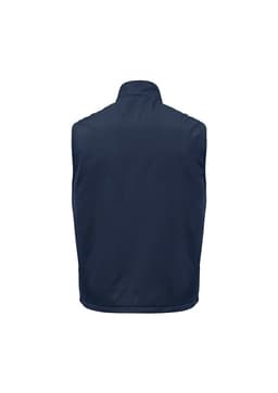 A unisex reversible fleece vest in navy, featuring a high collar and no sleeves, with a logo at the back.