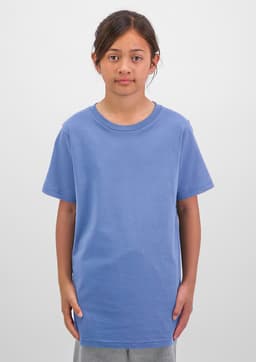 A short sleeve tee for kids in blue, featuring a simple design and a relaxed fit.