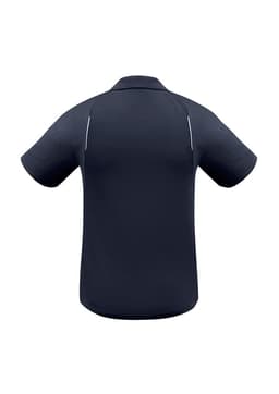 A dark navy short sleeve polo shirt with a subtle logo and contrasting trim details.