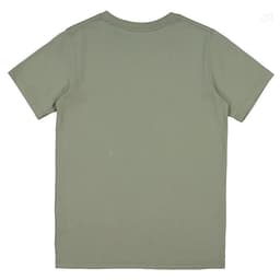 A plain olive green short sleeve t-shirt with a round neckline and no visible branding.
