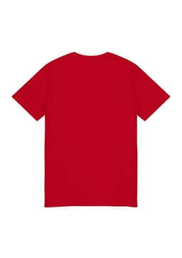 A red short sleeve tee with a plain back and no visible branding.
