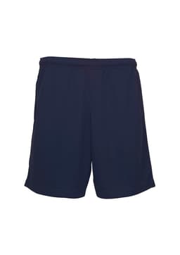 Navy sports shorts with an elastic waistband. The design is simple and features a logo.