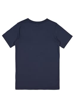 A navy short sleeve tee featuring a simple design and no visible branding or logos on the back.
