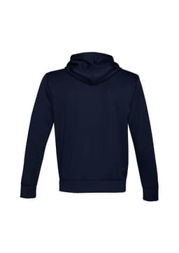 A navy blue hoodie featuring a hood and long sleeves, with a simple, clean design at the back.