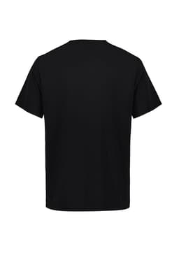 A black short sleeve tee with a simple design and no visible logos on the back.