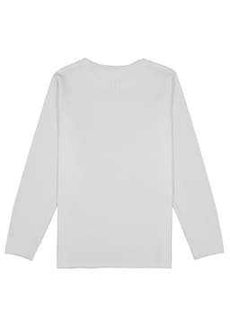 A white long sleeve tee for kids, featuring a plain back, with a small logo.