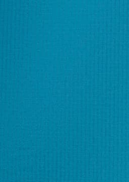 A textured fabric in a bright teal colour, suitable for a men's outdoor short sleeve shirt, featuring a logo.