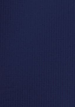 A navy blue short sleeve button-up shirt with a textured fabric, featuring a logo.