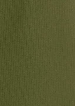 A short sleeve women's shirt in a muted olive green colour with a ribbed texture and a logo.