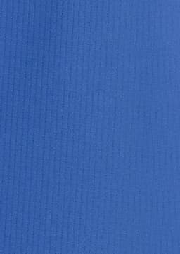 A short sleeve shirt in a solid bright blue colour featuring ribbed texture and a logo.