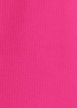 A vibrant pink short sleeve shirt with a ribbed texture. Features a logo on the front.