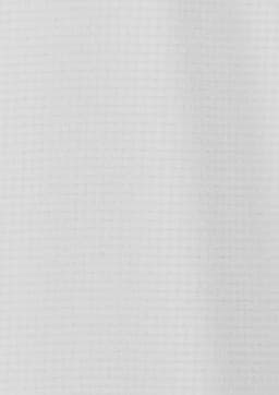 A white, textured fabric showcasing a grid pattern, ideal for casual wear. Features a branding logo.