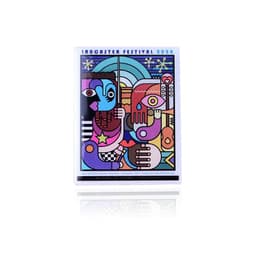 A vibrant artwork featuring abstract figures in blue, pink, and yellow with a logo at the top for the Lancaster Festival 2020.