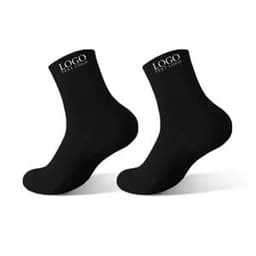 Quarter cushioned, non-slip unisex socks in black featuring a logo on the cuff.
