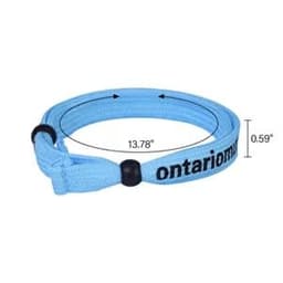 A light blue adjustable double-layer friendship bracelet with black accents and a logo.
