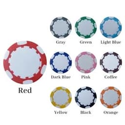 Custom plastic poker chips in various colours, including red, grey, green, light blue, dark blue, pink, coffee, yellow, black, and orange.