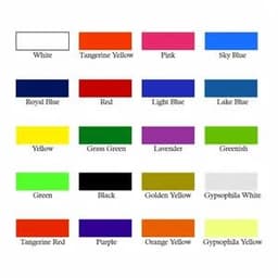 A collection of rectangular swatches in various colours including white, yellow, pink, blue, red, and green.